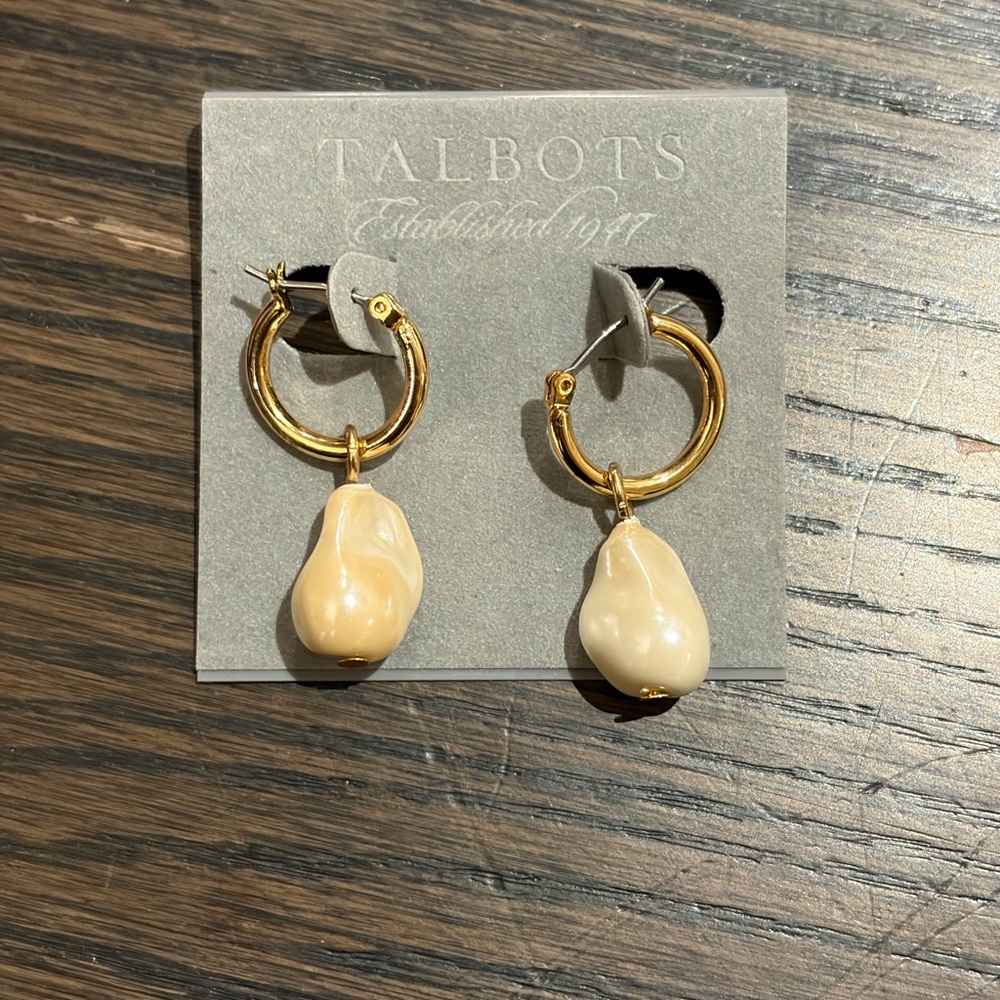 Talbots Pearl Drop Earrings with Gold Hoops